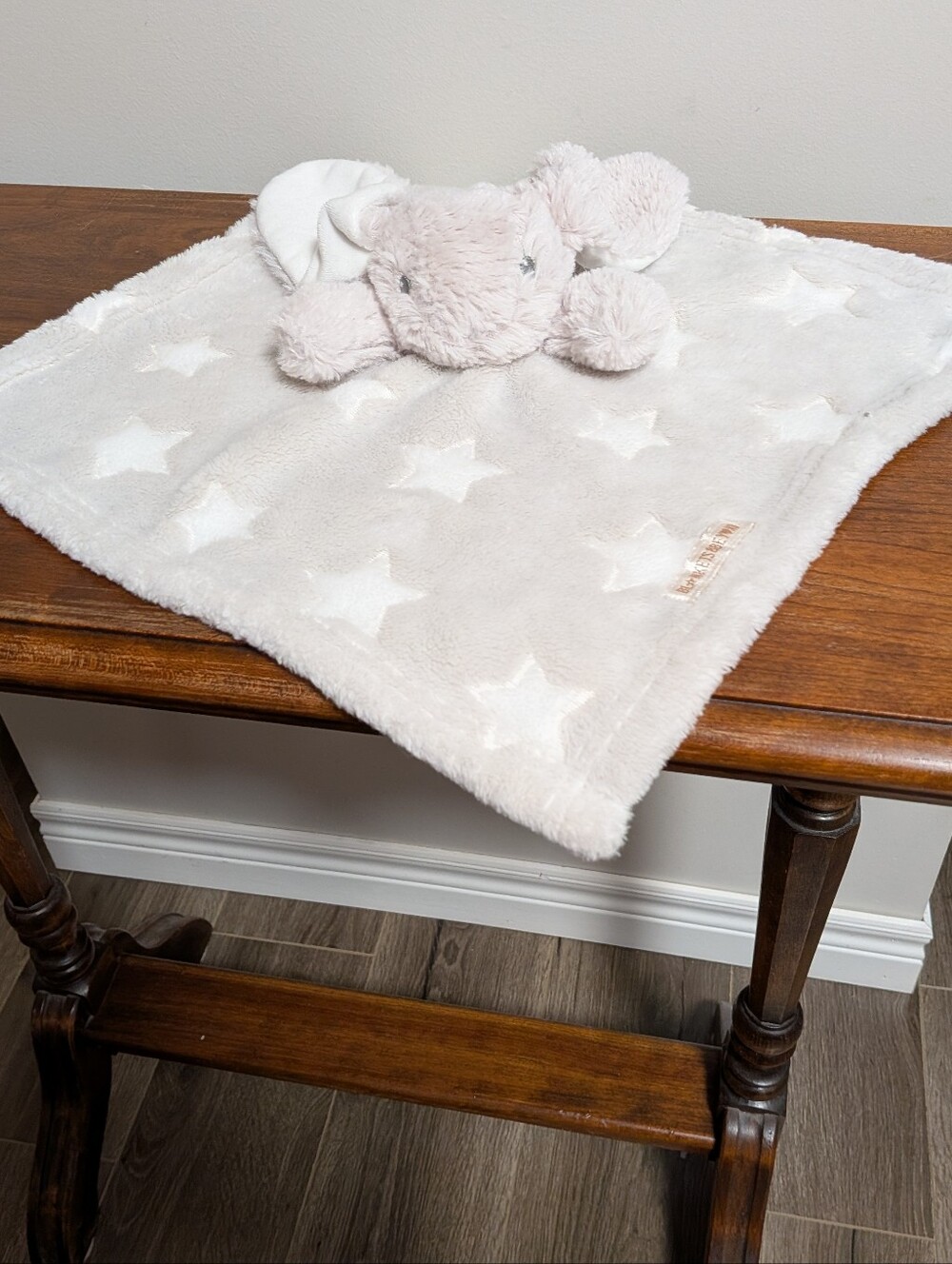 Blankets and Beyond Grey Bunny Lovey Security Blanket with White Star Pattern